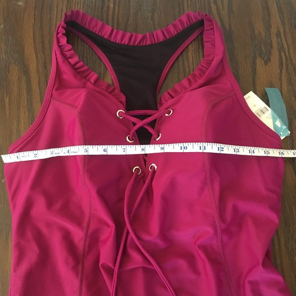 NWT LIVI Active Fuchsia Ruffled One Piece Sz 12 - Picture 6 of 11